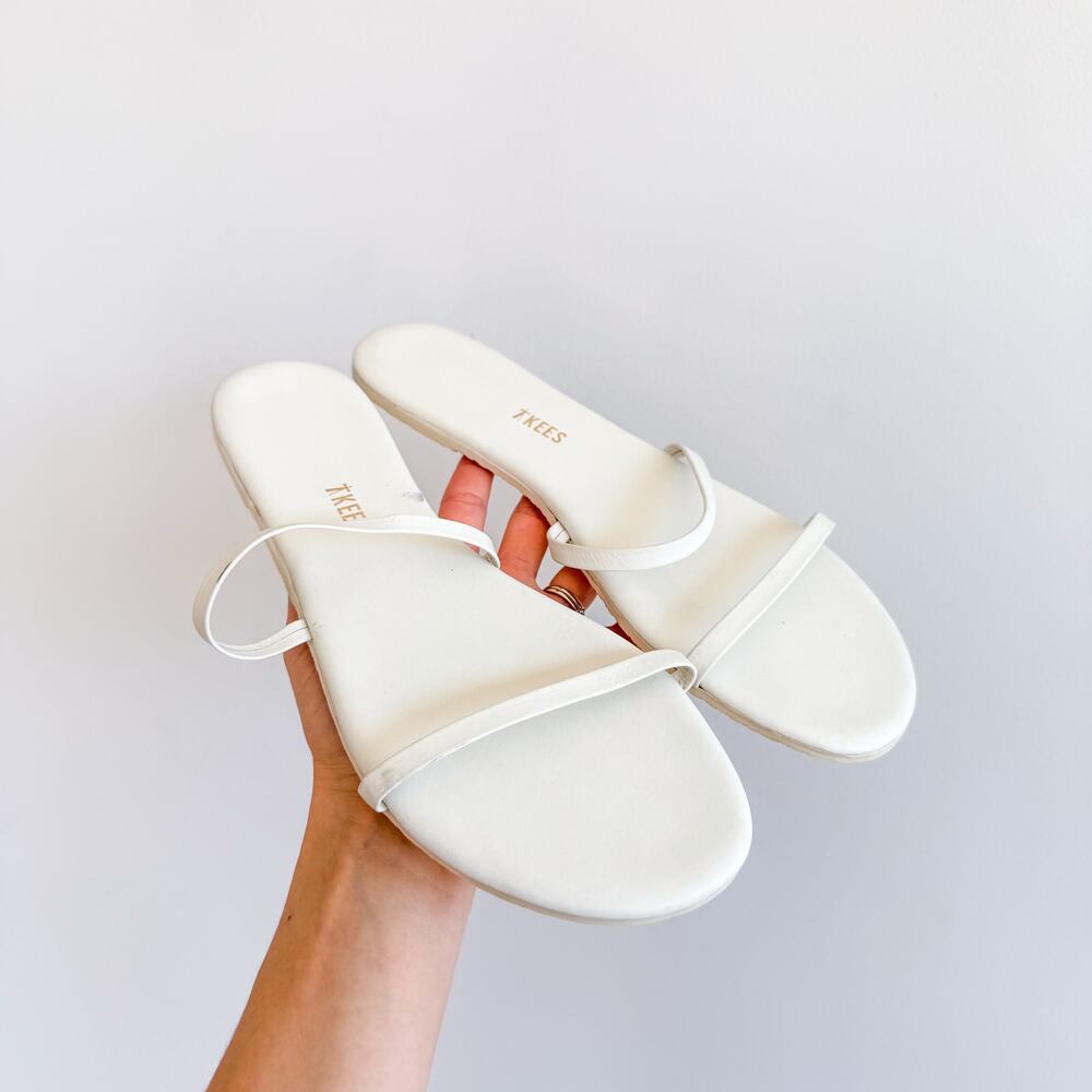 TKEES Gemma Leather Two-Strap Slip On Flip Flop Flat Sandals White 9